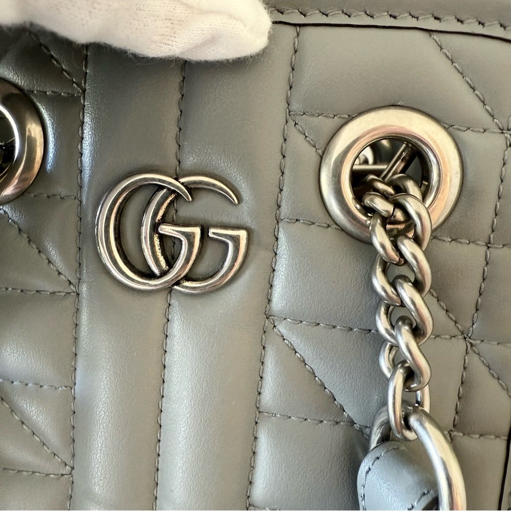 New Gucci Marmont GG Gray Leather Crossbody Shoulder small tote bag - Picture 12 of 14